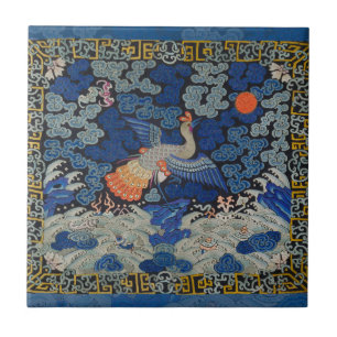 Vintage-Chinesisches-Kranich-Muster: Kaiserblau Fliese