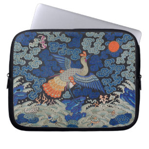Vintage-chinesisches Kranichmuster: Kaiserblau Laptopschutzhülle
