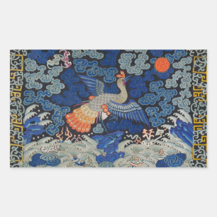 Vintage-chinesisches Kranichmuster: Kaiserblau Rechteckiger Aufkleber