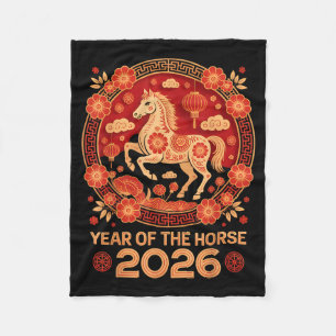 Vintage Chinesisches Neujahr 2026 - Jahr des Pferd Fleecedecke