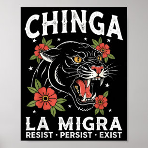 Vintage Chinga La Migra Katzenillustration Poster
