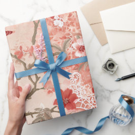 Vintage Chinoiserie Asiatisch Rosa Blume Geschenkpapier