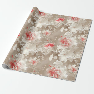 Vintage-Chinoiserie asiatisches Blumenmuster weiß  Geschenkpapier