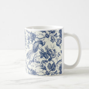 Vintage-Chinoiserie-Blau-Weiß-Blumen-Vogel-Tasse Kaffeetasse