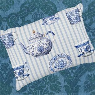 Vintage-Chinoiserie- Blau-Weiß-Geschirr Blau gestr Lendenkissen