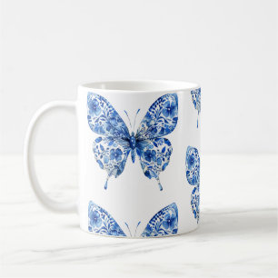 Vintage Chinoiserie Blau Weiße Schmetterlinge Blum Kaffeetasse