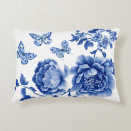Vintage Chinoiserie Blau Weiße Schmetterlinge Rose Dekokissen