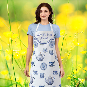 Vintage Chinoiserie Blau Weiße Teekanne Personalis Schürze