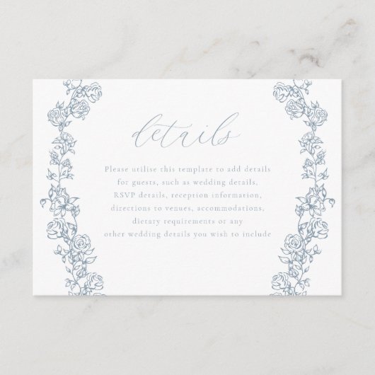 Vintage Chinoiserie Blumenstrauß Details zur Hochz Begleitkarte (Vorderseite)