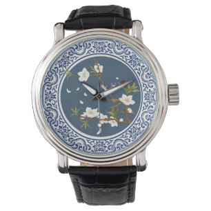 Vintage Chinoiserie Chinesische Bird-Blume Kunst, Armbanduhr