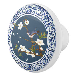 Vintage Chinoiserie Chinesische Bird-Blume Kunst, Keramikknauf