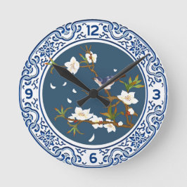Vintage Chinoiserie Chinesische Bird-Blume Kunst, Runde Wanduhr