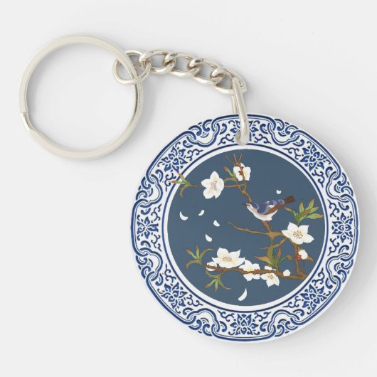 Vintage Chinoiserie Chinesische Bird-Blume Kunst, Schlüsselanhänger (Vorderseite)
