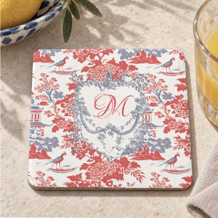 Vintage-Chinoiserie Delft Französisch rot Blau Mon Steinuntersetzer