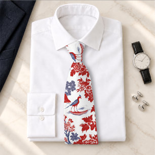 Vintage-Chinoiserie-Delfter-Französisch-rot-Blau Krawatte