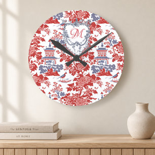Vintage-Chinoiserie-Delfter Französisch rote blaue Runde Wanduhr