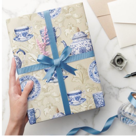 Vintage Chinoiserie Dishes Antique Damask Geschenkpapier