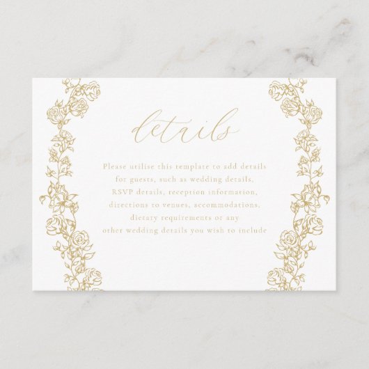 Vintage Chinoiserie Goldmedaille Hochzeitsdetails Begleitkarte (Vorderseite)