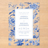 Vintage Chinoiserie Hochzeit der Asiatischen Pfaue Acryleinladungen (Vorderseite)