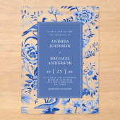 Vintage Chinoiserie Hochzeit der Asiatischen Pfaue Acryleinladungen (Vorderseite)