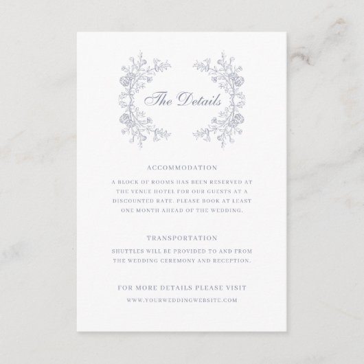 Vintage Chinoiserie Hochzeitsdetails Begleitkarte (Vorderseite)