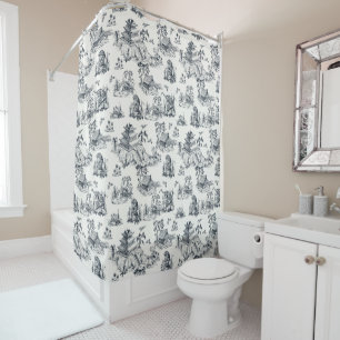 Vintage-Chinoiserie-Leoparden-Pagode Creme & Schwa Duschvorhang
