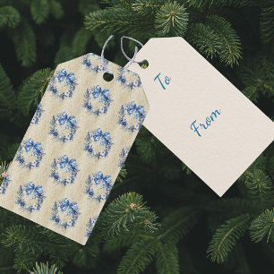 Vintage-Chinoiserie personalisierter blauer Kranz Geschenkanhänger