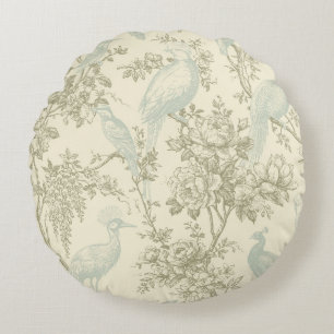 Vintage-Chinoiserie-Pfauen-Vogelhaus-Blumenmuster Rundes Kissen