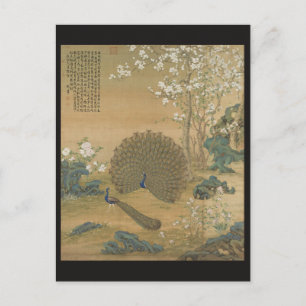 Vintage Chinoiserie Pfauengarten Fine Art Postkarte