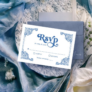Vintage Chinoiserie Rahmen Dusty Blue Wedding RSVP Karte
