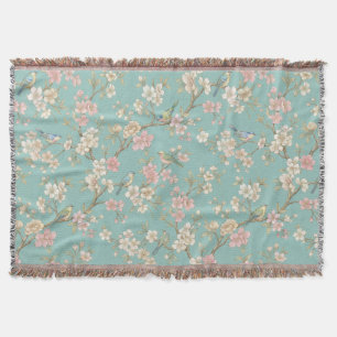 Vintage-Chinoiserie-Vogel-und-Blütenmuster Decke