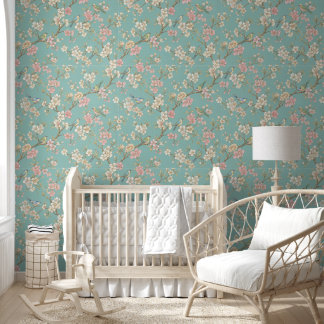 Vintage-Chinoiserie-Vogel-und-Blütenmuster Tapete