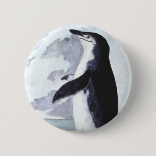 Vintage Chinstrap-Pinguin, Vögel aus der Antarktis Button