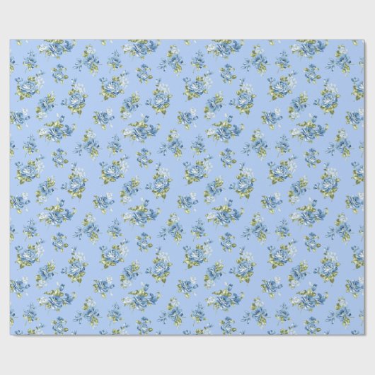 Vintage-Chintz-Hellblau-Blumen-Geschenkpapier Geschenkpapier (Flach)