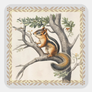 Vintage Chipmunk-Sketch für Naturliebhaber Quadratischer Aufkleber