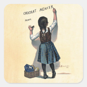 Vintage Chocolat Menier französisches Poster Bouis Quadratischer Aufkleber