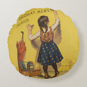 Vintage Chocolat Menier französisches Poster Bouis Rundes Kissen