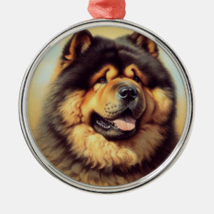 Vintage Chow-Chow-Malerei Ornament Aus Metall