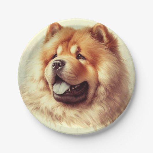 Vintage Chow-Chow-Malerei Pappteller (Vorderseite)