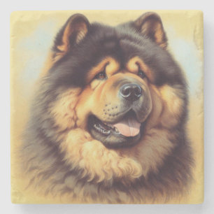 Vintage-Chow-Chow-Malerei Steinuntersetzer