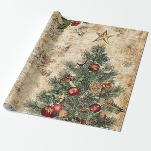 Vintage-Christbaum & Ornament (1) Geschenkpapier