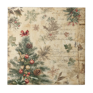 Vintage-Christbaum & Ornament (3) Fliese