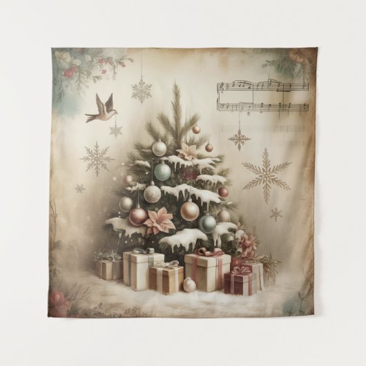 Vintage-Christbaum-Wandteppich Wandteppich (Vorderseite)