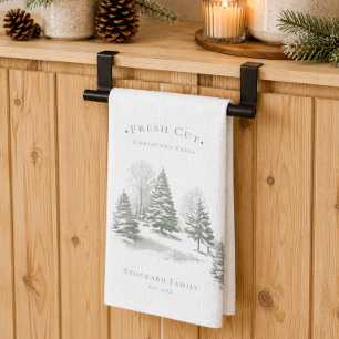 Vintage-Christbaumfarm Kiefern-Monogramm Geschirrtuch