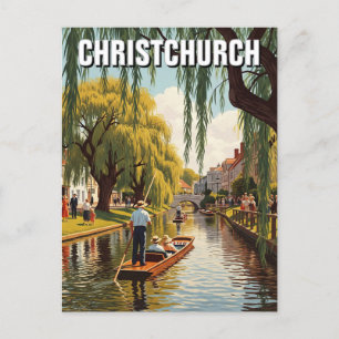 Vintage Christchurch Neuseeland Avon River Postkarte
