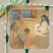 Vintage Christliche Weihnachtsbauern Quadratischer Aufkleber