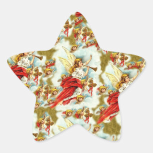 Vintage-Christliche-Weihnachtsengel-&-Cherubim Stern-Aufkleber