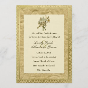 Vintage christliches Kreuz-Lilien-Hochzeitseinladu Einladung