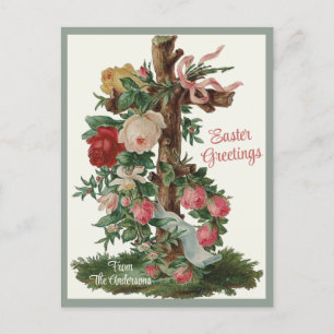 Vintage christliches Kreuz mit Blumen, individuell Feiertagspostkarte