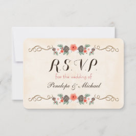 Vintage Christma Floral Pinecone Wedding RSVP Card Karte